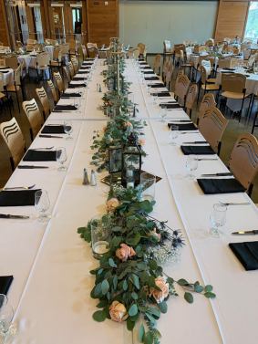 Barron's Table with Eucalyptus and roses